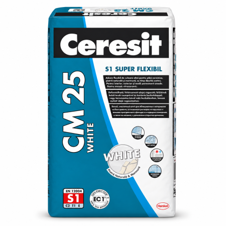 Adeziv super flexibil alb Ceresit CM 25 C2TE S1, 25 kg